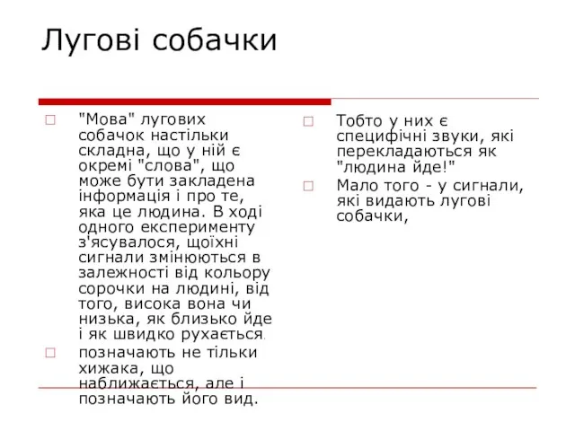 Лугові собачки "Мова" лугових собачок настільки складна, що у ній є