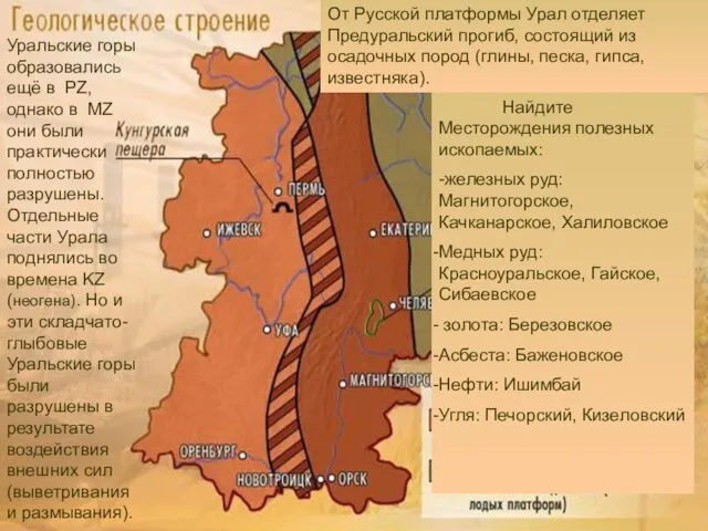 Урал урал От Русской платформы Урал отделяет Предуральский прогиб, состоящий из