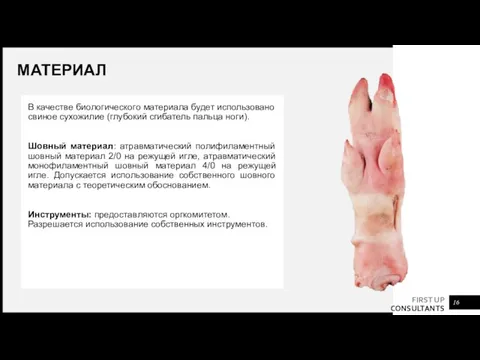 В качестве биологического материала будет использовано свиное сухожилие (глубокий сгибатель пальца