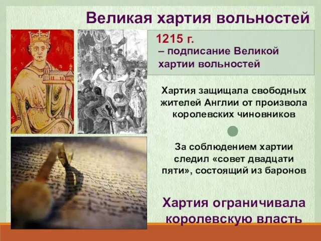 Великая хартия вольностей – подписание Великой хартии вольностей 1215 г. Хартия