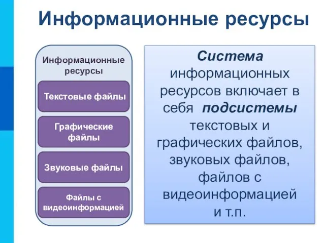 Информационные ресурсы Система информационных ресурсов включает в себя подсистемы текстовых и