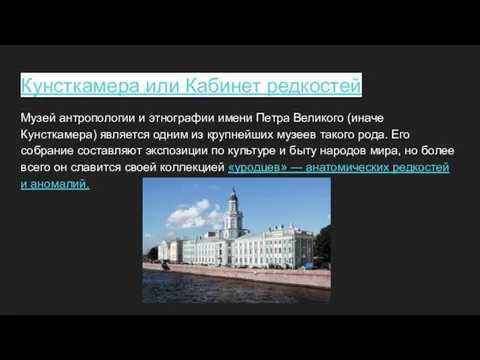 Кунсткамера или Кабинет редкостей Музей антропологии и этнографии имени Петра Великого