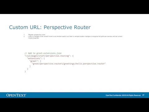 Custom URL: Perspective Router // Add to greet-extensions.json "csui/pages/start/perspective.routing": { "extensions":