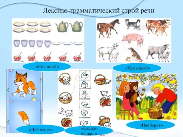 Лексико-грамматический строй речи «Сосчитай» «Чей хвост» «Кошки-мышки» «Наоборот» «Чья мама?»