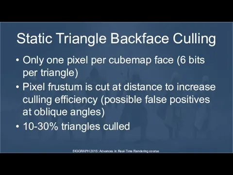 Static Triangle Backface Culling Only one pixel per cubemap face (6