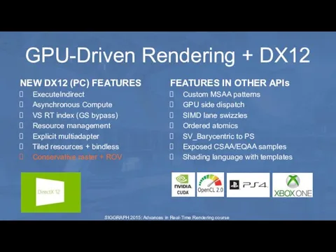 GPU-Driven Rendering + DX12 NEW DX12 (PC) FEATURES ExecuteIndirect Asynchronous Compute