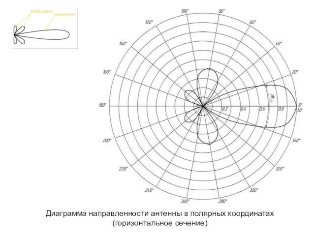 Диаграмма направленности антенны в полярных координатах (горизонтальное сечение)