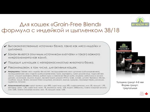 Для кошек «Grain-Free Blend» формула с индейкой и цыпленком 38/18 Высококачественные