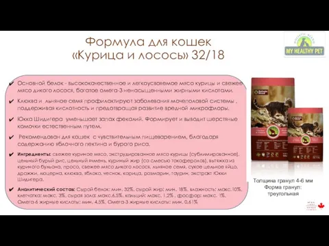 Формула для кошек «Курица и лосось» 32/18 Основной белок - высококачественное