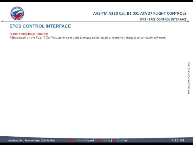 EFCS CONTROL INTERFACE FLIGHT CONTROL PANELS P/Bs located on the FLighT