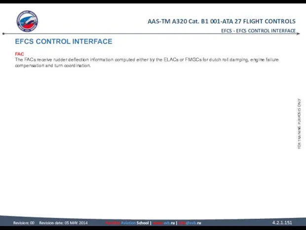 EFCS CONTROL INTERFACE FAC The FACs receive rudder deflection information computed