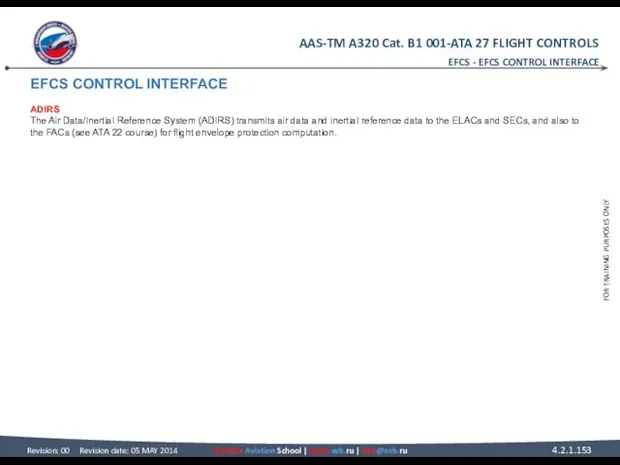 EFCS CONTROL INTERFACE ADIRS The Air Data/Inertial Reference System (ADIRS) transmits