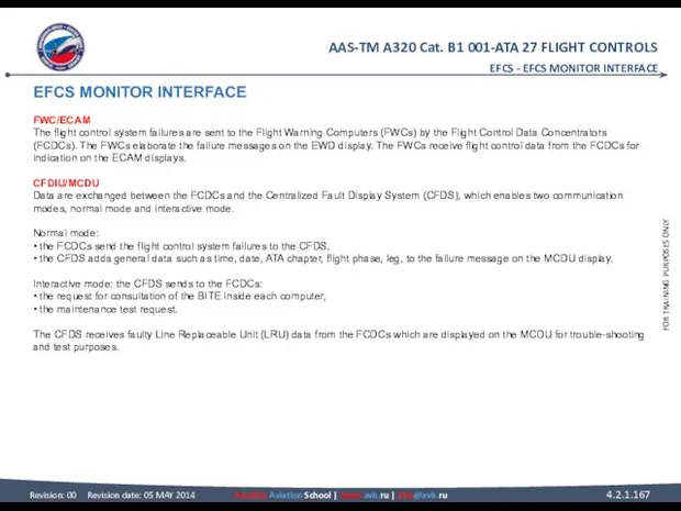 EFCS MONITOR INTERFACE FWC/ECAM The flight control system failures are sent