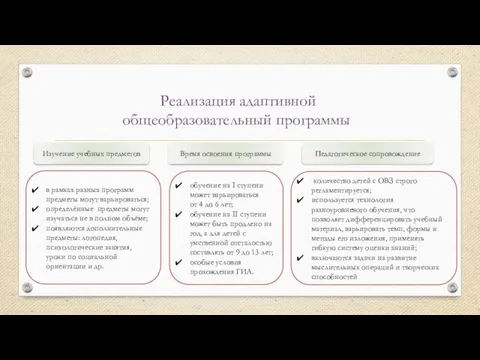 Реализация адаптивной общеобразовательный программы Изучение учебных предметов в рамках разных программ