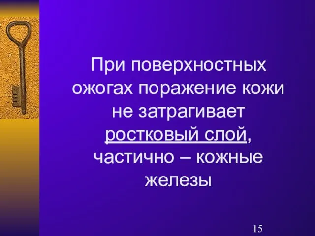 При поверхностных ожогах поражение кожи не затрагивает ростковый слой, частично – кожные железы