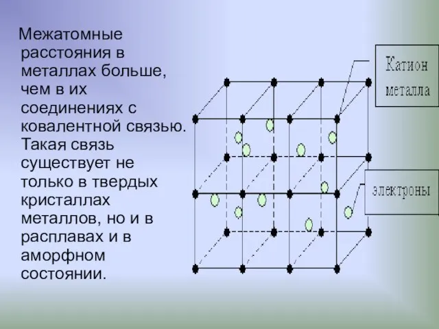 Межатомные расстояния в металлах больше, чем в их соединениях с ковалентной