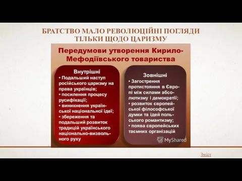 БРАТСТВО МАЛО РЕВОЛЮЦІЙНІ ПОГЛЯДИ ТІЛЬКИ ЩОДО ЦАРИЗМУ Зміст