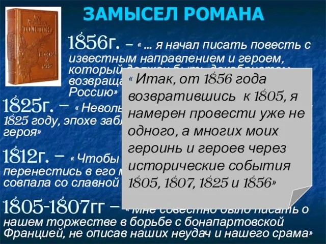 ЗАМЫСЕЛ РОМАНА 1856г. – « … я начал писать повесть с