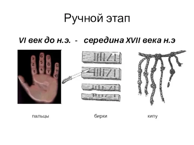 Ручной этап VI век до н.э. - середина XVII века н.э пальцы бирки кипу