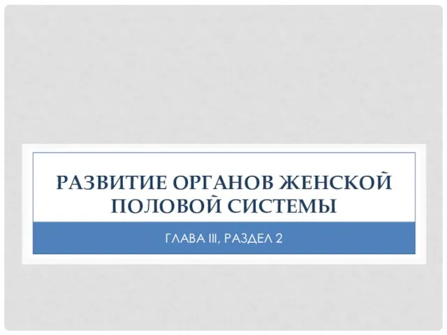 РАЗВИТИЕ ОРГАНОВ ЖЕНСКОЙ ПОЛОВОЙ СИСТЕМЫ ГЛАВА III, РАЗДЕЛ 2