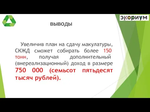 выводы Увеличив план на сдачу макулатуры, СКЖД сможет собирать более 150