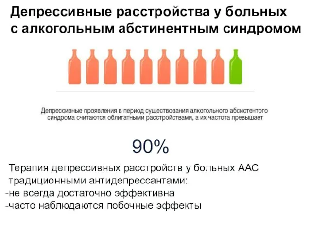 Депрессивные расстройства у больных с алкогольным абстинентным синдромом 90% Терапия депрессивных