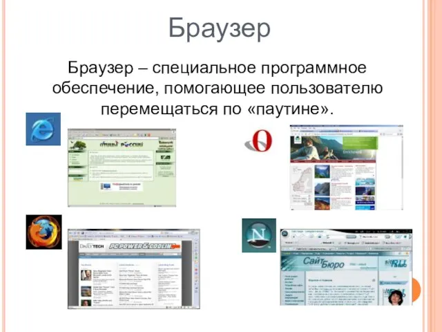 Браузер Internet Explorer Opera Mozilla-Firefox Netscape Browser Браузер – специальное программное