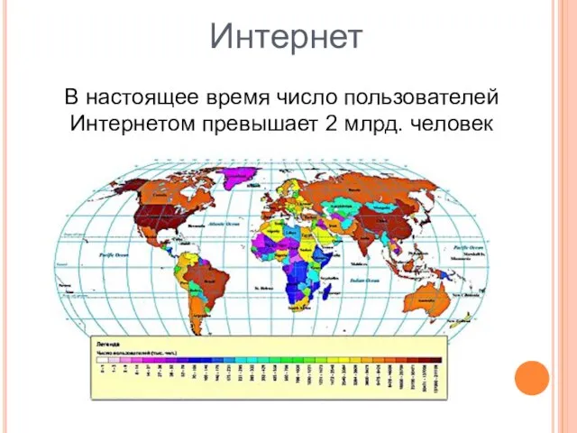 Интернет В настоящее время число пользователей Интернетом превышает 2 млрд. человек