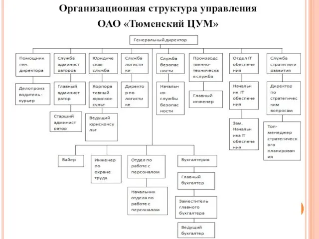 Организационная структура управления ОАО «Тюменский ЦУМ»