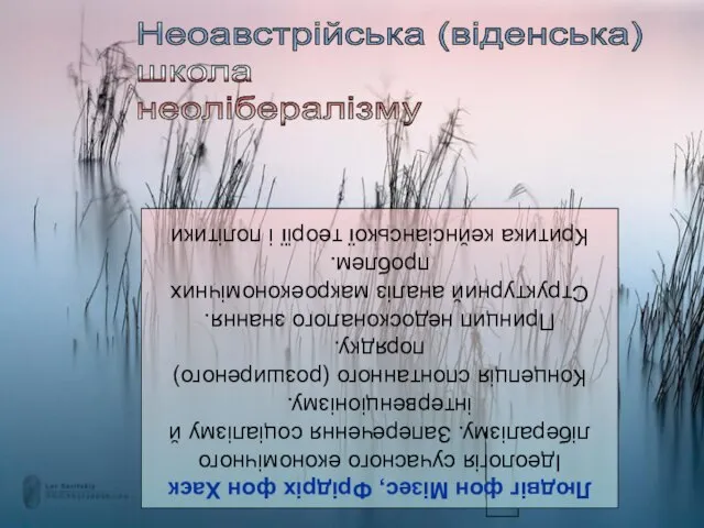 Неоавстрійська (віденська) школа неолібералізму Людвіг фон Мізес, Фрідріх фон Хаєк Ідеологія