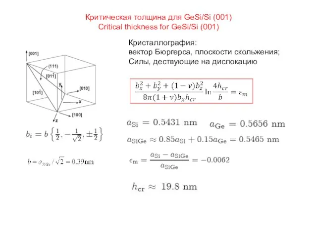 Критическая толщина для GeSi/Si (001) Critical thickness for GeSi/Si (001) Кристаллография: