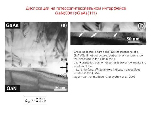 Дислокации на гетероэпитаксиальном интерфейсе GaN(0001)/GaAs(111) Cross-sectional bright-field TEM micrographs of a