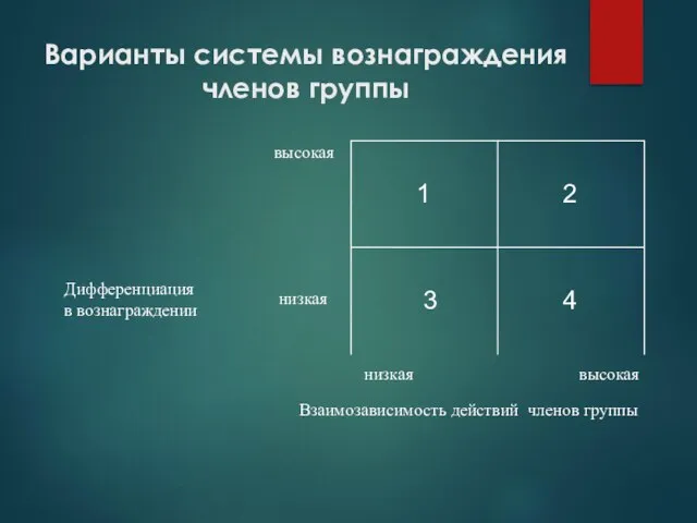 Варианты системы вознаграждения членов группы