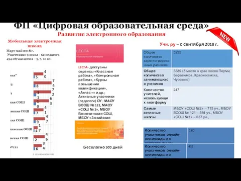 ФП «Цифровая образовательная среда» Развитие электронного образования Мобильная электронная школа Март-май