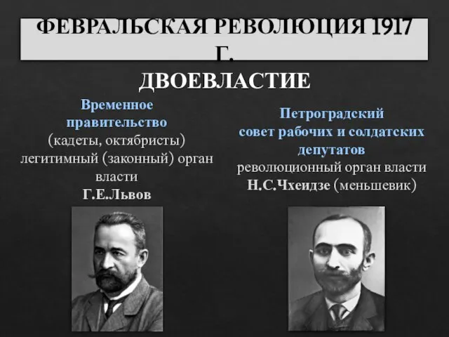 Петроградский совет рабочих и солдатских депутатов революционный орган власти Н.С.Чхеидзе (меньшевик)