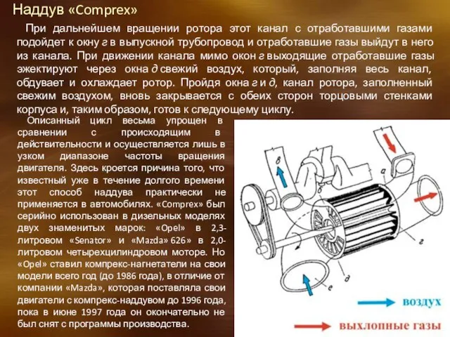 Наддув «Comprex» При дальнейшем вращении ротора этот канал с отработавшими газами