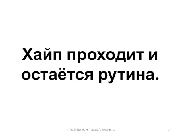 Хайп проходит и остаётся рутина. +7(903) 585-9776 http://sl-system.ru/