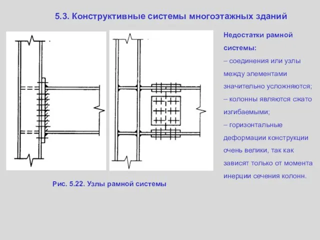 Рис. 5.22. Узлы рамной системы 5.3. Конструктивные системы многоэтажных зданий Недостатки