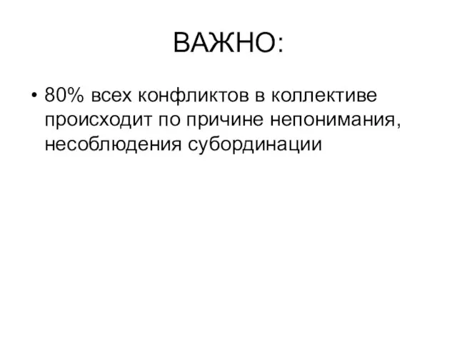 ВАЖНО: 80% всех конфликтов в коллективе происходит по причине непонимания, несоблюдения субординации