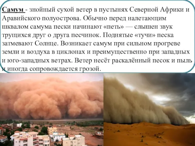 Самум - знойный сухой ветер в пустынях Северной Африки и Аравийского