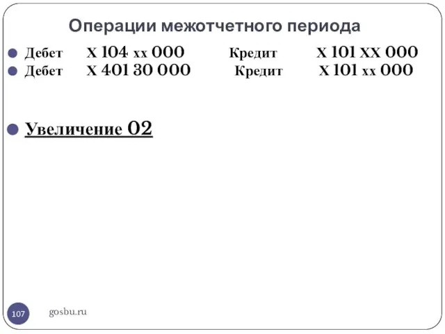 Операции межотчетного периода gosbu.ru Дебет Х 104 хх 000 Кредит Х