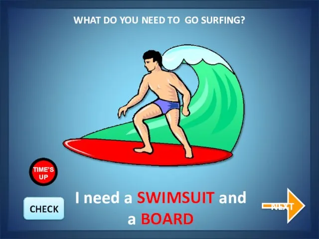 WHAT DO YOU NEED TO GO SURFING? NEXT I need a