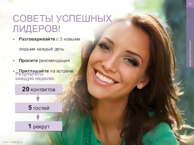 © 2016 Oriflame SA ВАША РОЛЬ СПОНСОРА Разговаривайте с 3 новыми