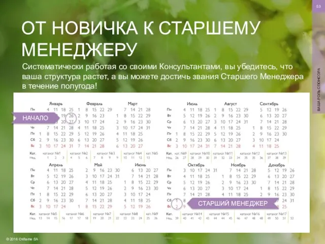 © 2016 Oriflame SA ВАША РОЛЬ СПОНСОРА ОТ НОВИЧКА К СТАРШЕМУ