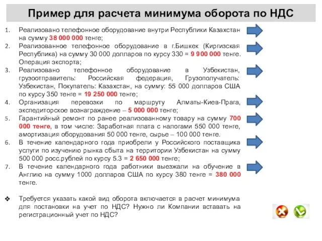 Пример для расчета минимума оборота по НДС Реализовано телефонное оборудование внутри