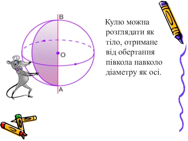 Кулю можна розглядати як тіло, отримане від обертання півкола навколо діаметру як осі.