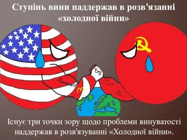 Ступінь вини наддержав в розв'язанні «холодної війни» Існує три точки зору