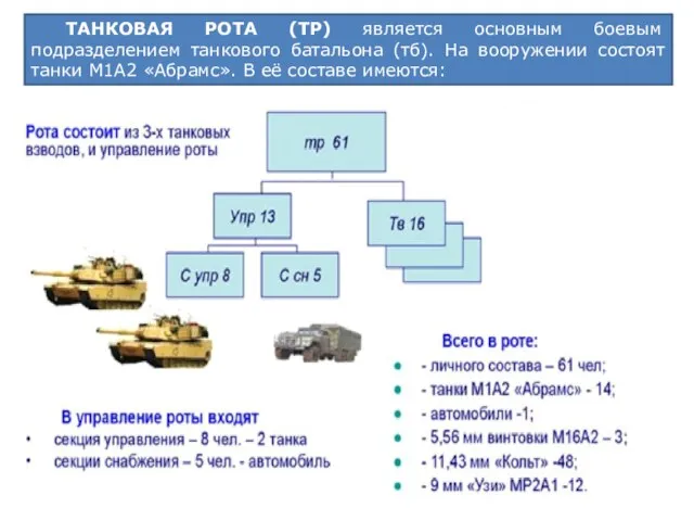 ТАНКОВАЯ РОТА (ТР) является основным боевым подразделением танкового батальона (тб). На