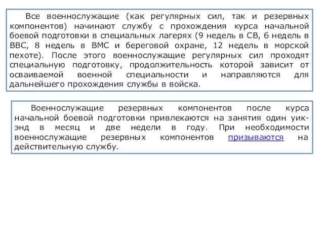 Все военнослужащие (как регулярных сил, так и резервных компонентов) начинают службу