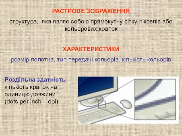 РАСТРОВЕ ЗОБРАЖЕННЯ структура, яка являє собою прямокутну сітку пікселів або кольорових